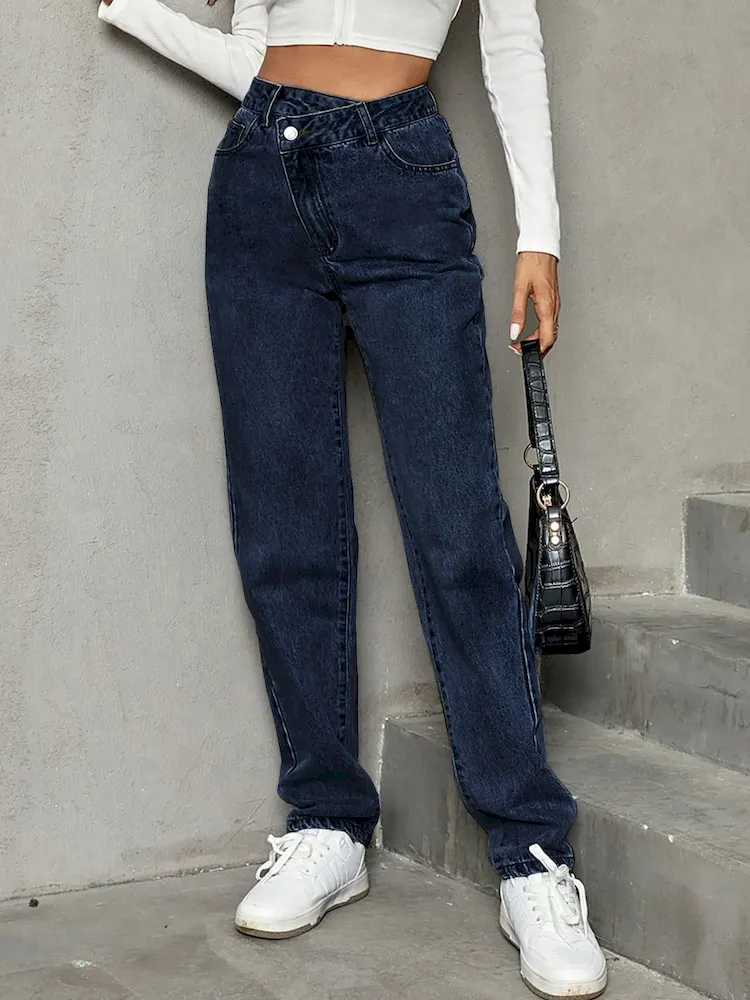 Women Fashion Casual High Waist Loose Straight Jeans - Image 10