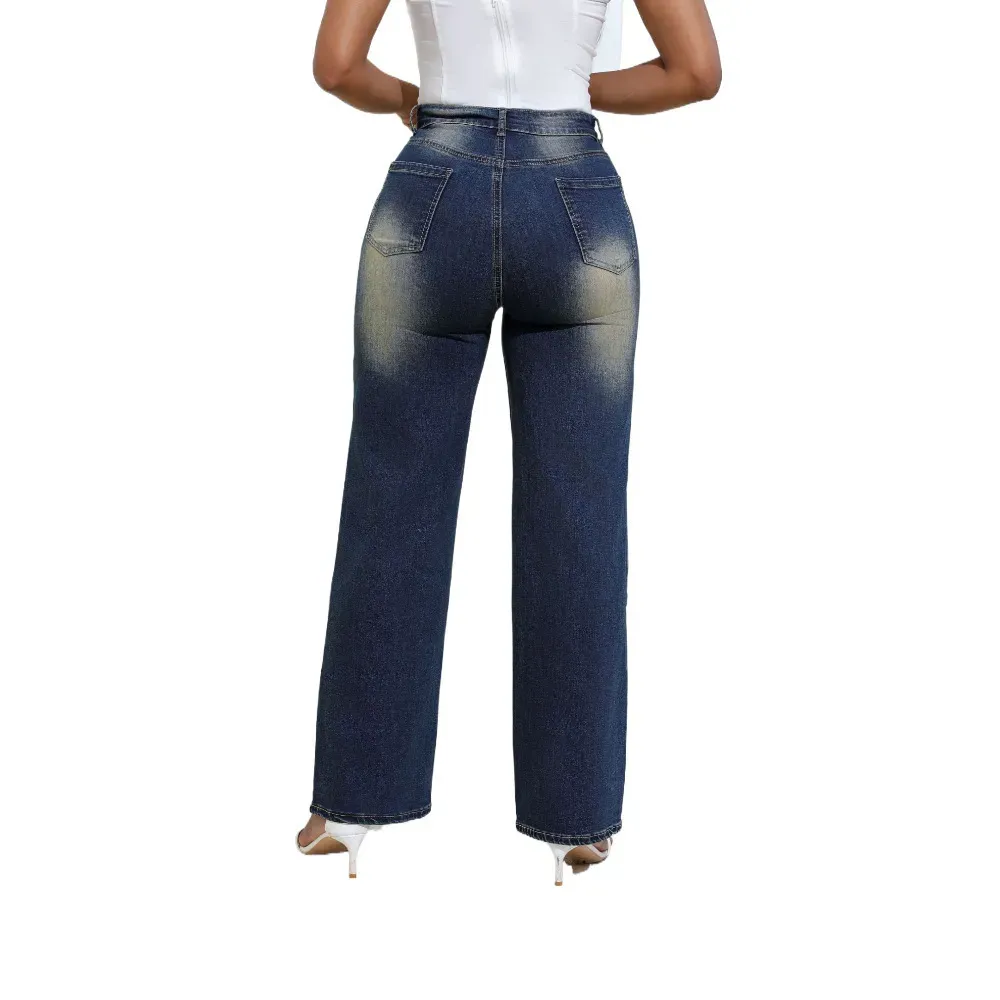 Women Fashion Simple High Waist Ripped Jeans - Image 3