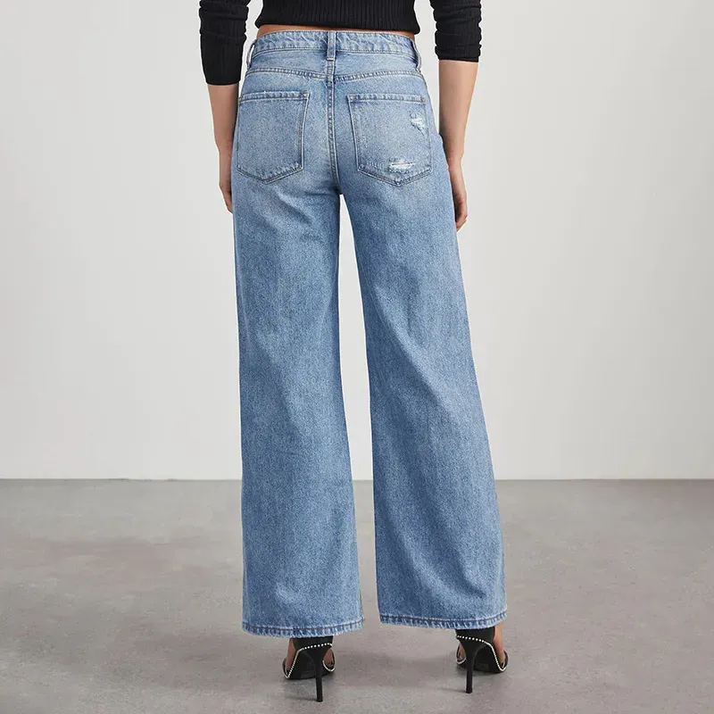 Women Fashion Light Color High Waist Stretch Wide Leg Jeans - Image 3