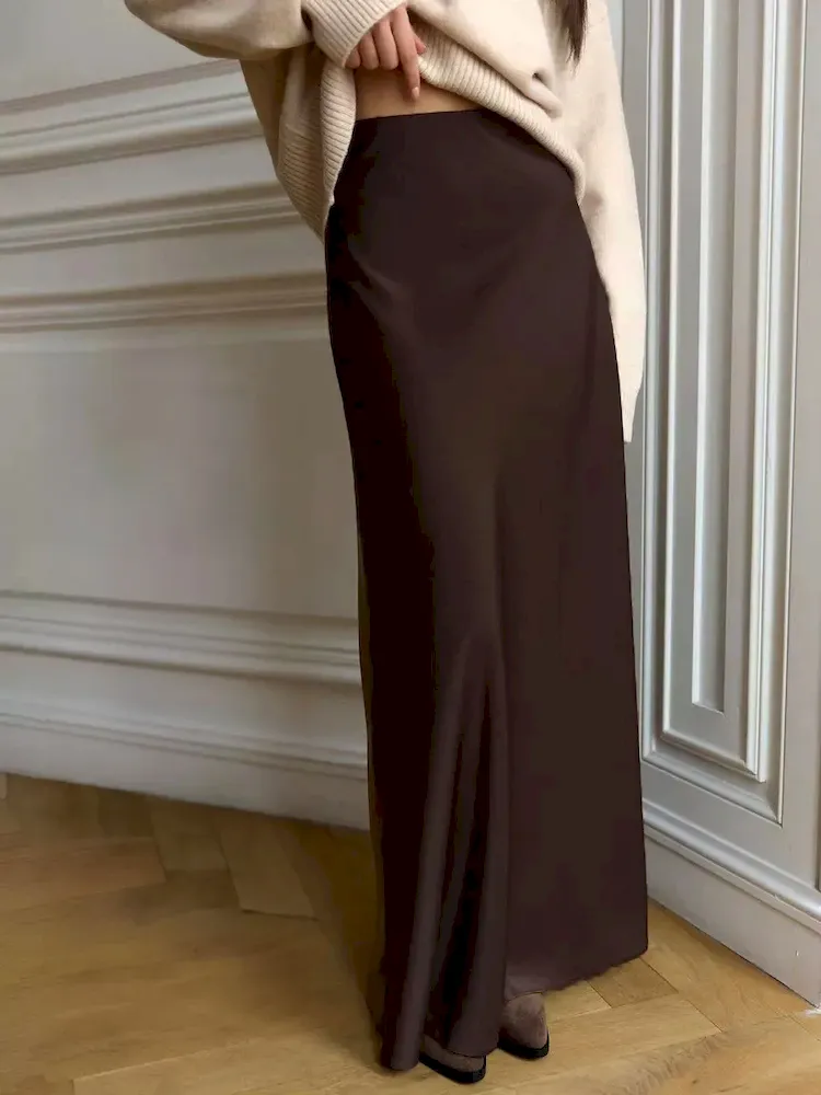 Women Elegant Solid Color Satin Fishtail Skirt - Image 5