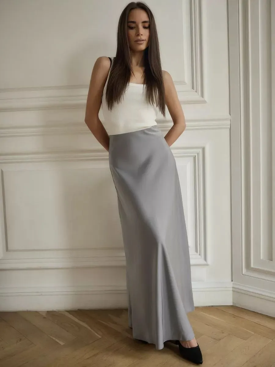Women Elegant Solid Color Satin Fishtail Skirt - Image 10