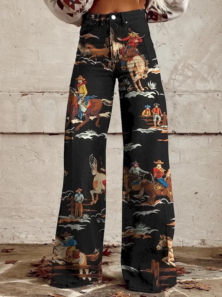 Casual Women Graphic Printing Flared Pants - Image 6