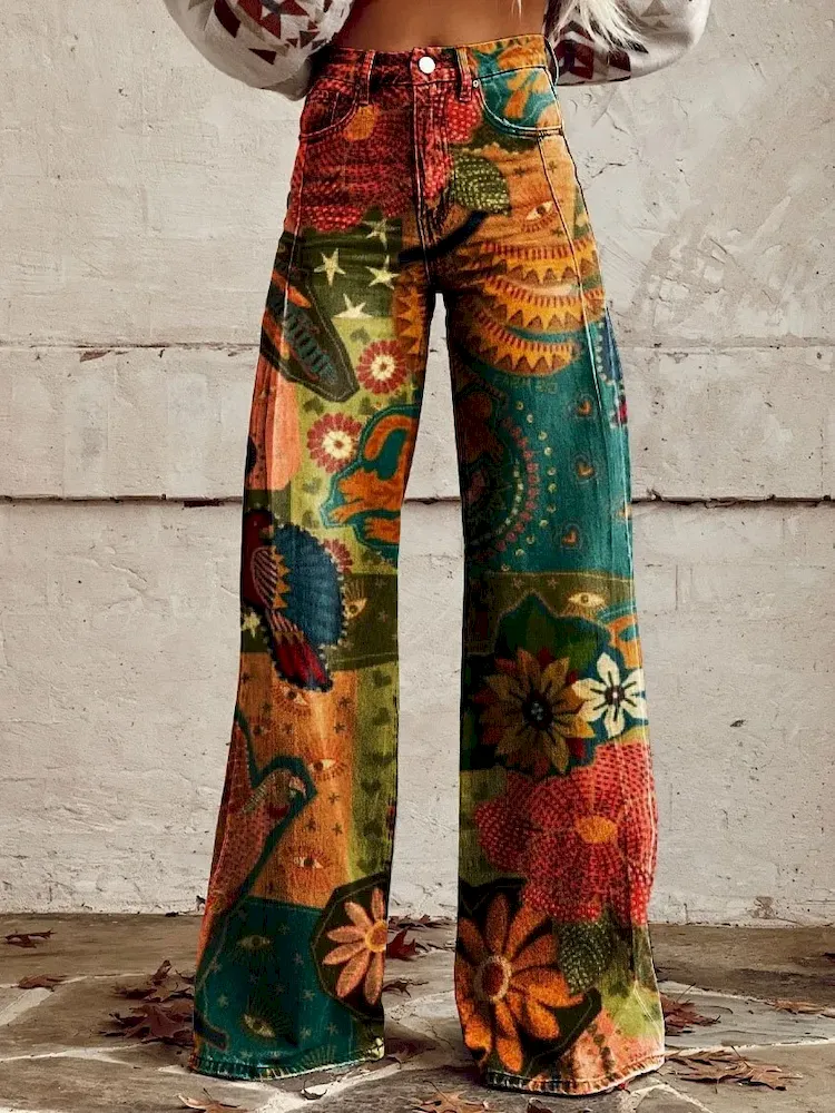 Casual Women Graphic Printing Flared Pants - Image 12