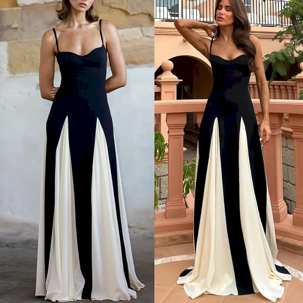 Women Fashion Elegant Color Contrast Maxi Dress - Image 2