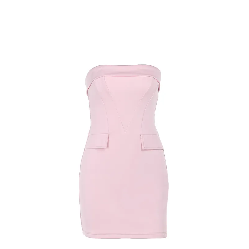 Women Fashion Solid Color Tube Top Bodycon Dress - Image 5