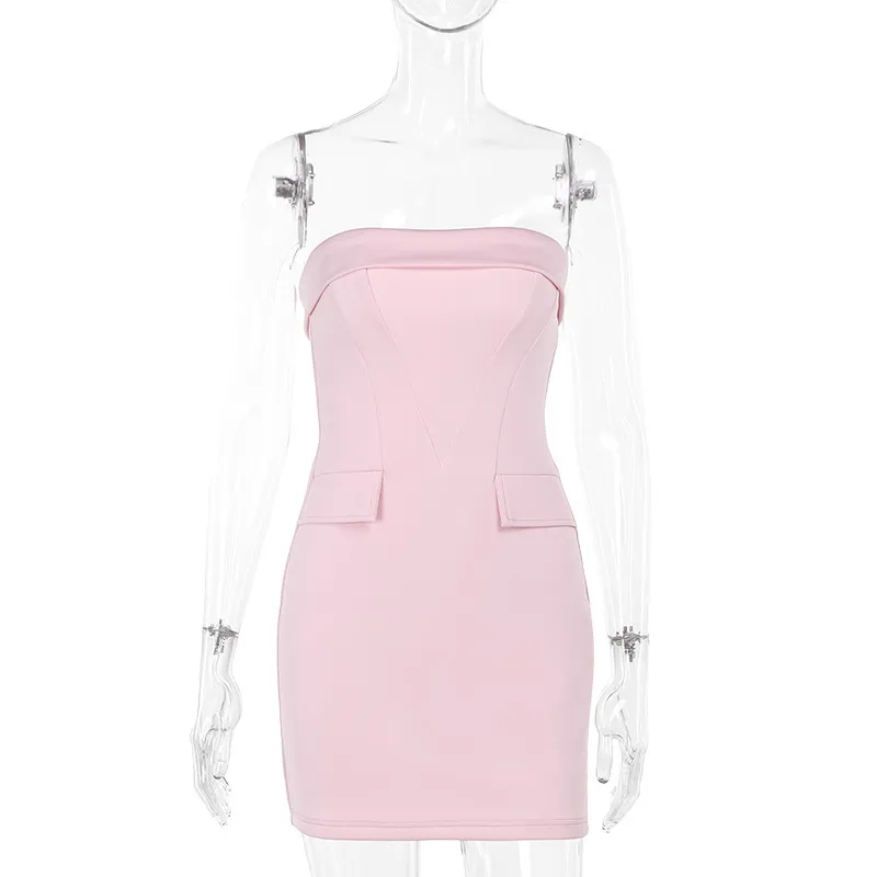 Women Fashion Solid Color Tube Top Bodycon Dress - Image 6