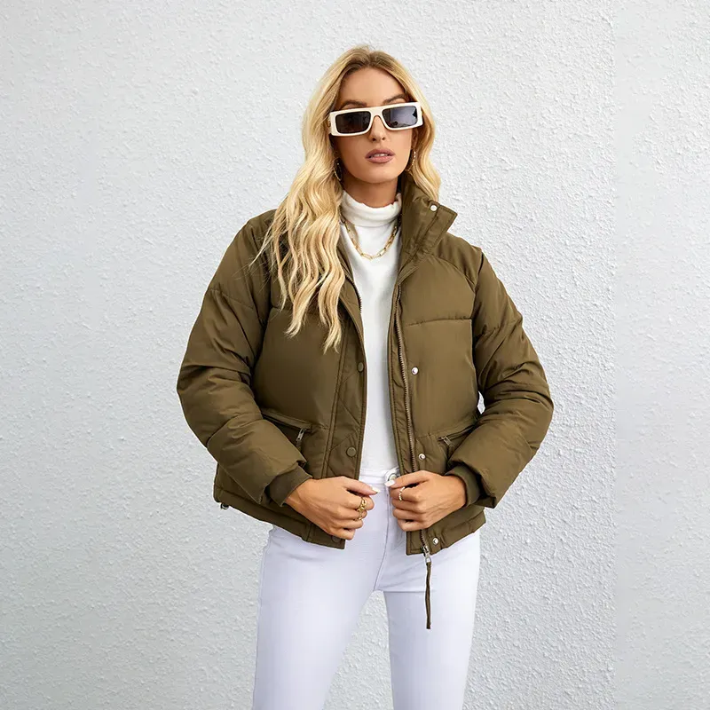 Autumn And Winter Women Fashion Solid Color Stand Collar Zipper Coat - Image 4