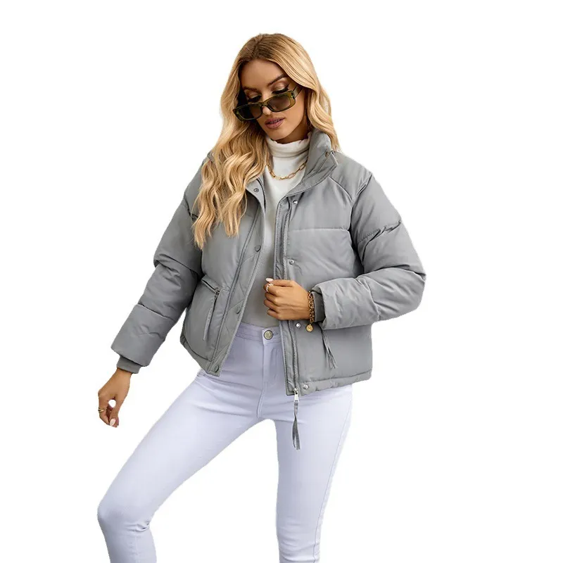 Autumn And Winter Women Fashion Solid Color Stand Collar Zipper Coat - Image 5