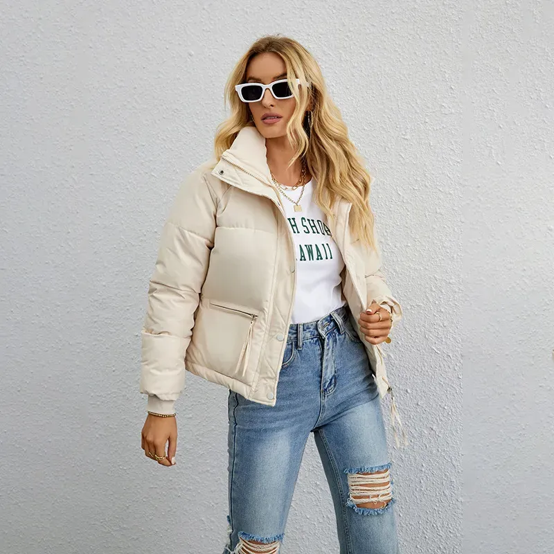 Autumn And Winter Women Fashion Solid Color Stand Collar Zipper Coat - Image 6