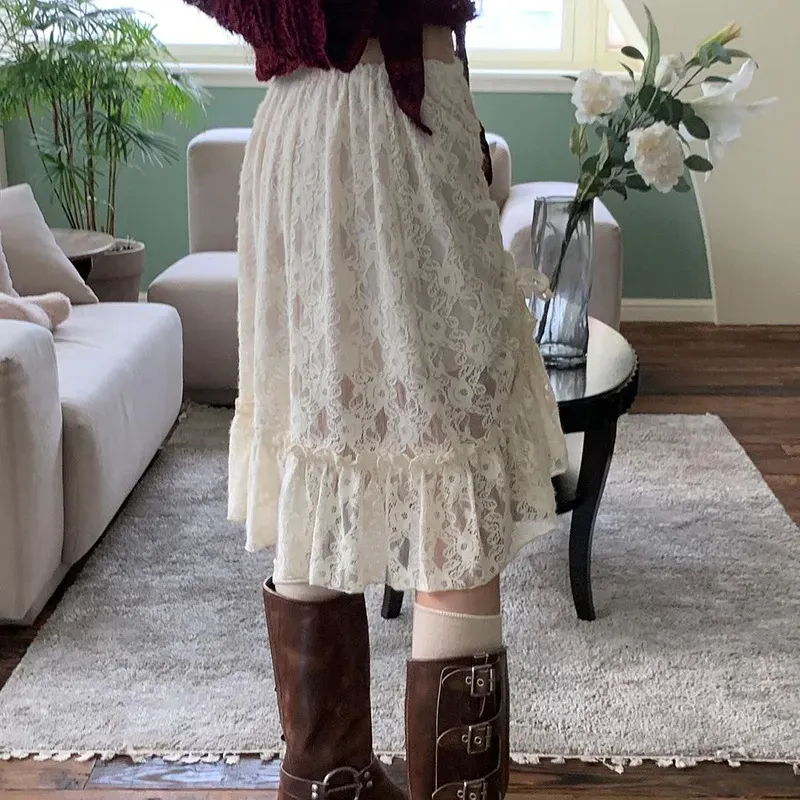 Summer Women Fashion Palace Style Lace Ruffled Skirt - Image 4