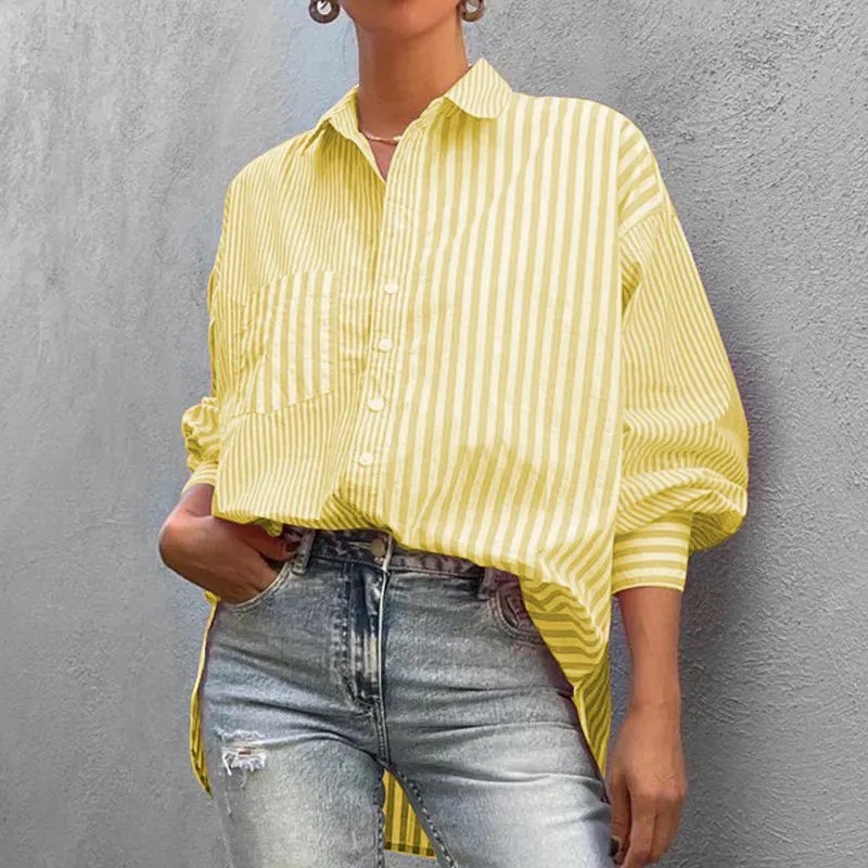 Women Fashion Simple Stripe Long Sleeve Shirt - Image 4