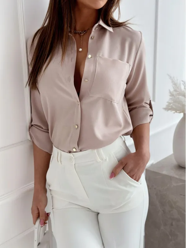 Summer Women Fashion Floral Print Lapel Long Sleeve Shirt - Image 9
