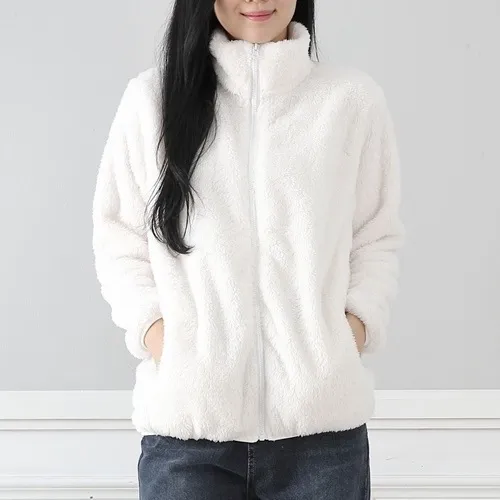 Autumn Winter Women Fashion Double-Sided Fleece Stand Collar Warm Thick Long Sleeve Coat - Image 3
