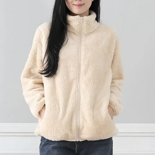 Autumn Winter Women Fashion Double-Sided Fleece Stand Collar Warm Thick Long Sleeve Coat - Image 4