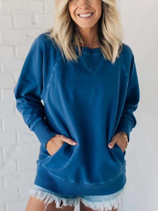 Autumn Winter Women Fashion Loose Solid Color Round Neck Long Sleeve Sweatshirt - Image 4