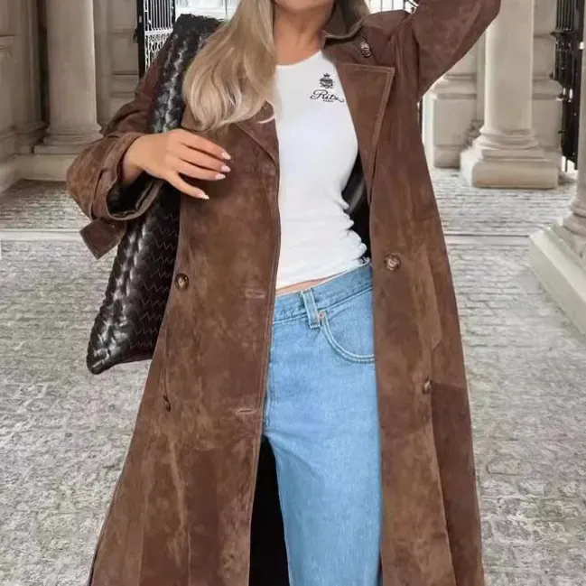 Autumn Winter Women Casual Warm Long Lace-Up Coat - Image 3
