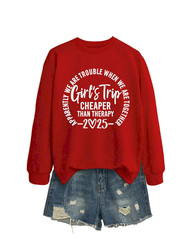 Women Casual Solid Color 2025 Letter Print Round Neck Long Sleeve Sweatshirt - Image 3