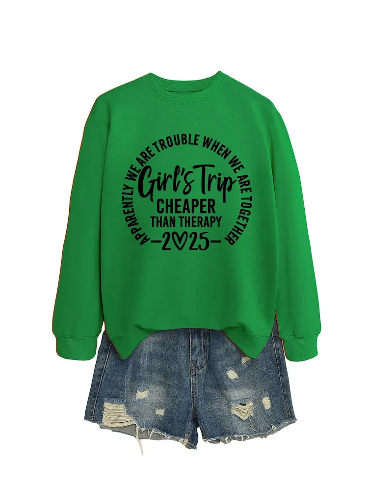 Women Casual Solid Color 2025 Letter Print Round Neck Long Sleeve Sweatshirt - Image 4