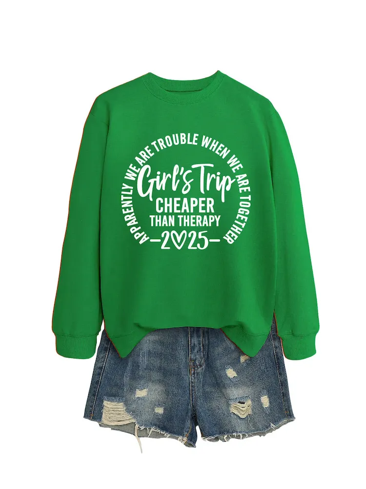 Women Casual Solid Color 2025 Letter Print Round Neck Long Sleeve Sweatshirt - Image 5