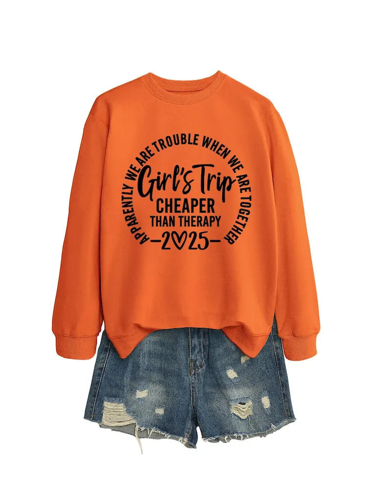 Women Casual Solid Color 2025 Letter Print Round Neck Long Sleeve Sweatshirt - Image 7