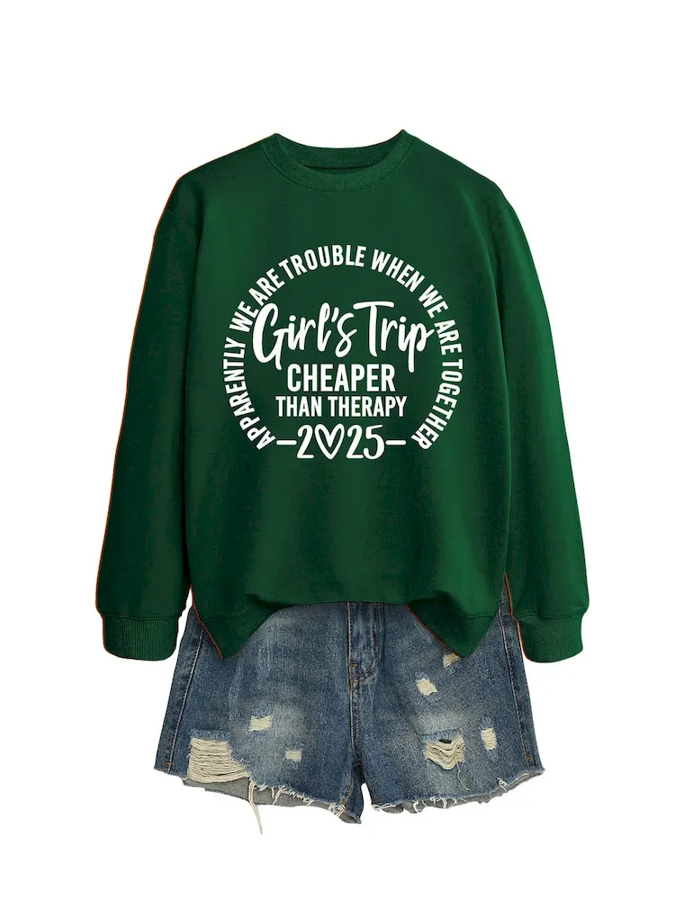 Women Casual Solid Color 2025 Letter Print Round Neck Long Sleeve Sweatshirt - Image 8