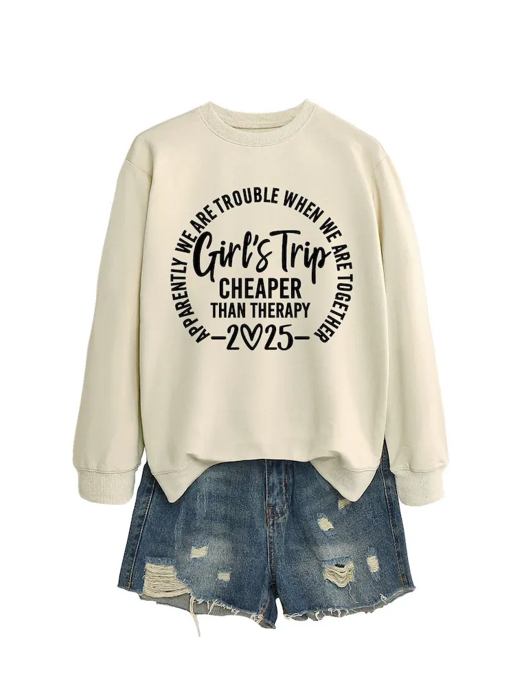 Women Casual Solid Color 2025 Letter Print Round Neck Long Sleeve Sweatshirt - Image 9