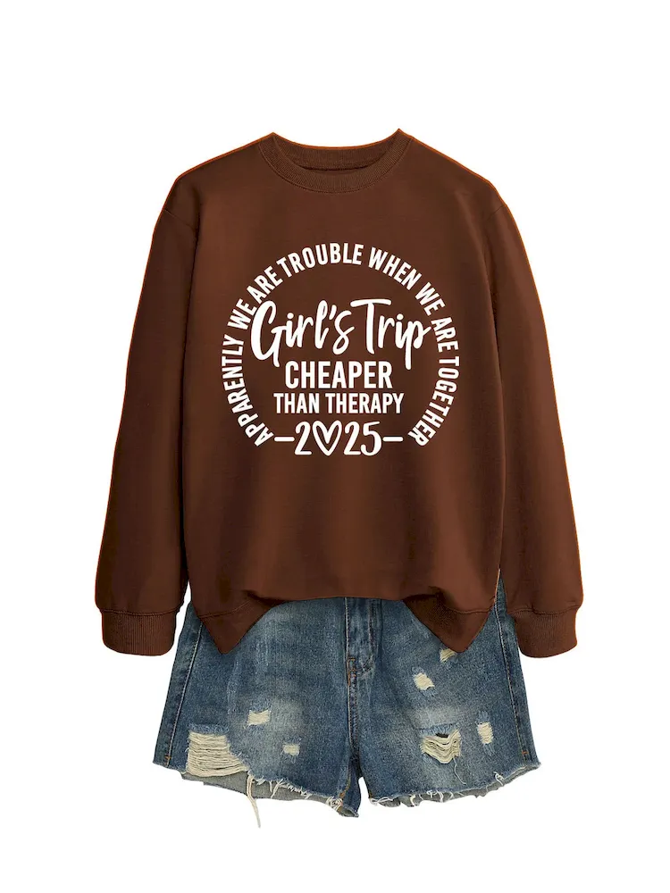 Women Casual Solid Color 2025 Letter Print Round Neck Long Sleeve Sweatshirt - Image 10