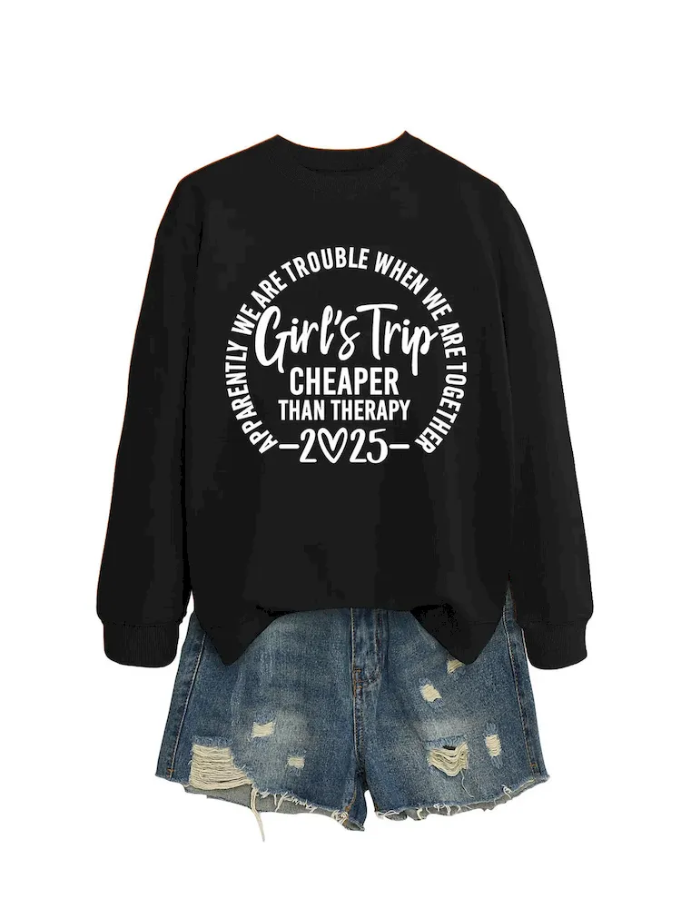 Women Casual Solid Color 2025 Letter Print Round Neck Long Sleeve Sweatshirt - Image 11