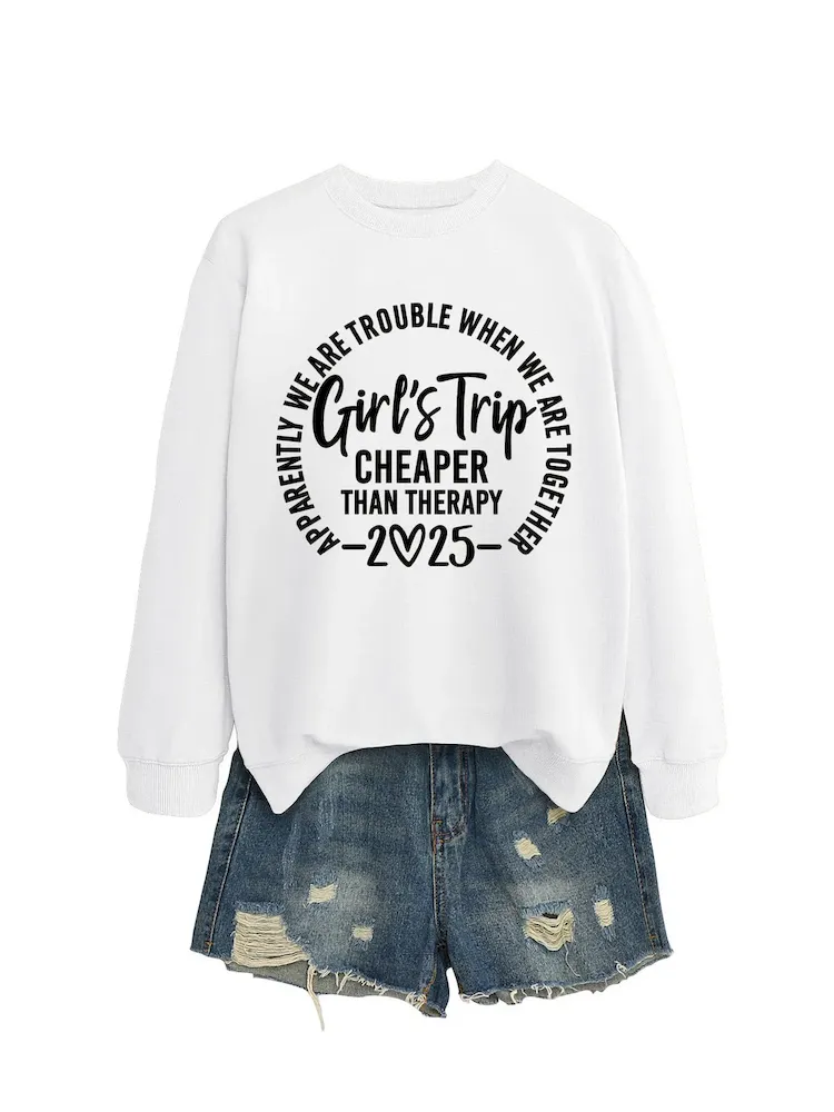 Women Casual Solid Color 2025 Letter Print Round Neck Long Sleeve Sweatshirt - Image 12
