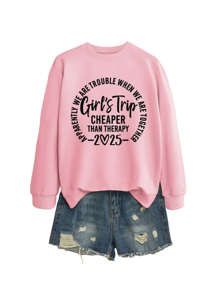 Women Casual Solid Color 2025 Letter Print Round Neck Long Sleeve Sweatshirt - Image 13