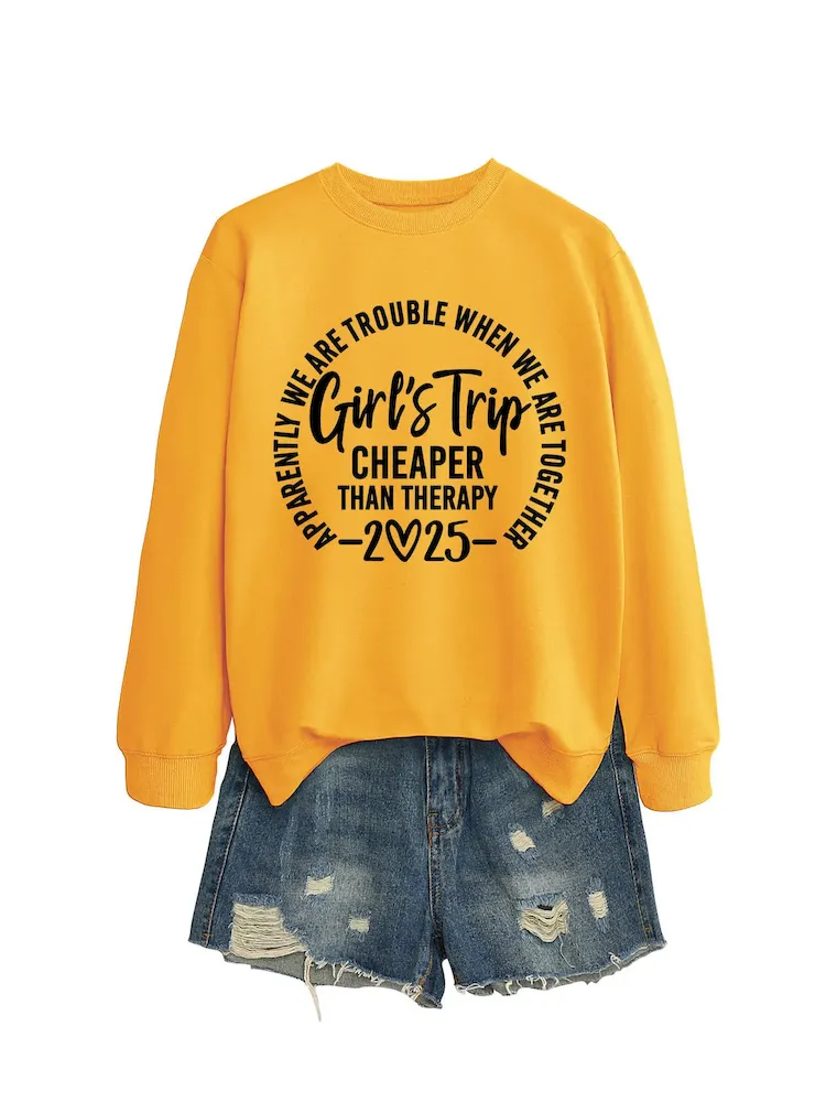 Women Casual Solid Color 2025 Letter Print Round Neck Long Sleeve Sweatshirt - Image 14