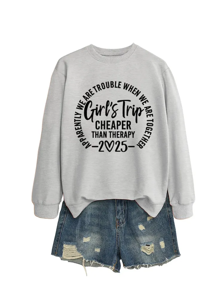 Women Casual Solid Color 2025 Letter Print Round Neck Long Sleeve Sweatshirt - Image 15