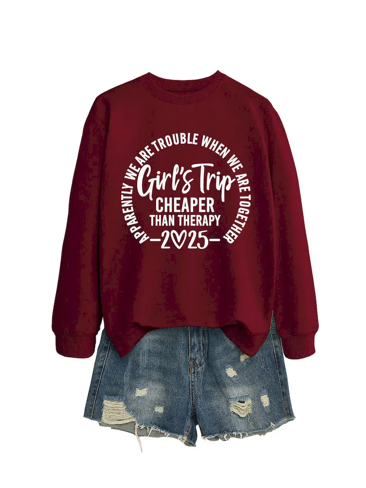 Women Casual Solid Color 2025 Letter Print Round Neck Long Sleeve Sweatshirt - Image 16