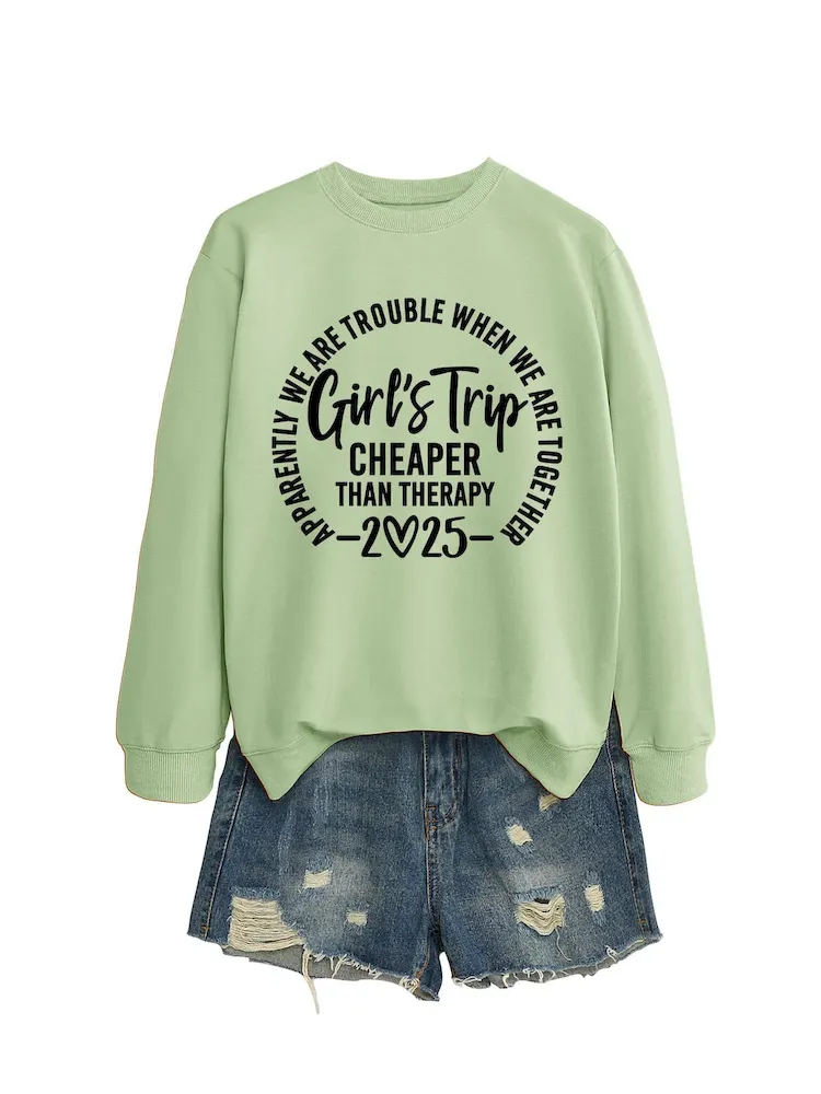 Women Casual Solid Color 2025 Letter Print Round Neck Long Sleeve Sweatshirt - Image 17