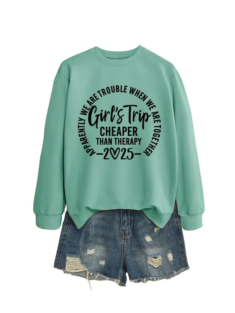 Women Casual Solid Color 2025 Letter Print Round Neck Long Sleeve Sweatshirt - Image 19