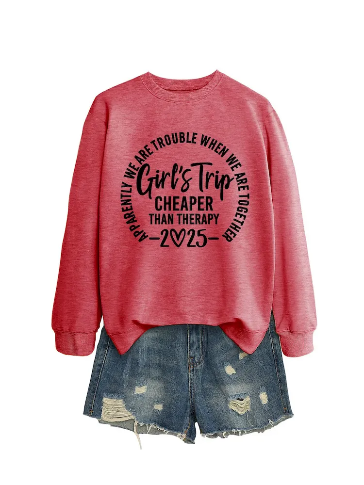 Women Casual Solid Color 2025 Letter Print Round Neck Long Sleeve Sweatshirt - Image 21