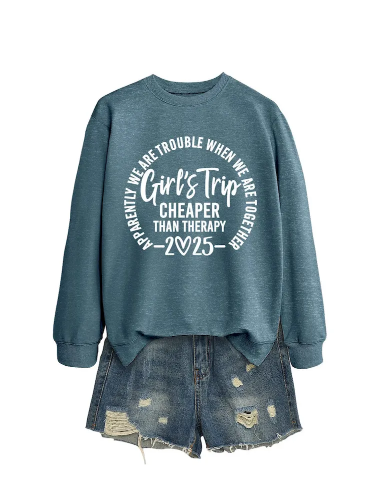 Women Casual Solid Color 2025 Letter Print Round Neck Long Sleeve Sweatshirt - Image 22