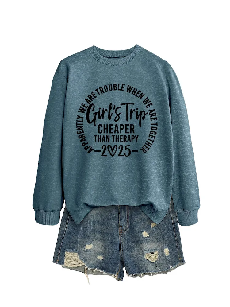 Women Casual Solid Color 2025 Letter Print Round Neck Long Sleeve Sweatshirt - Image 23