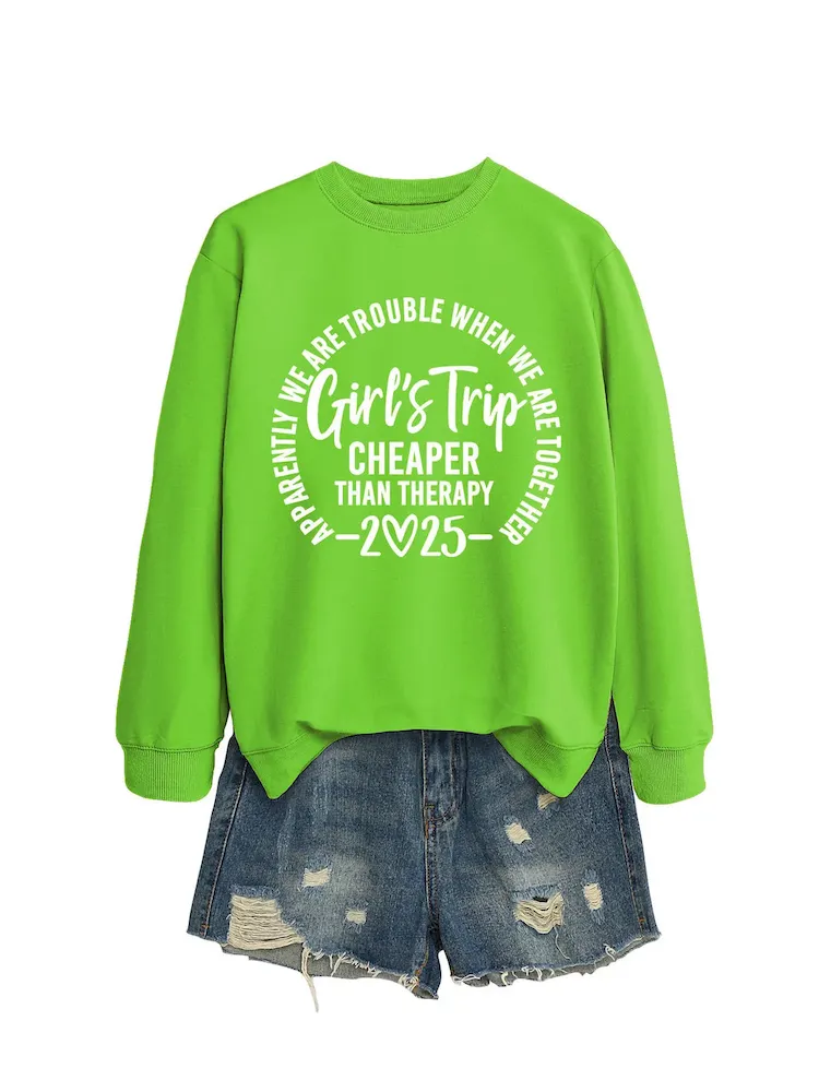 Women Casual Solid Color 2025 Letter Print Round Neck Long Sleeve Sweatshirt - Image 24