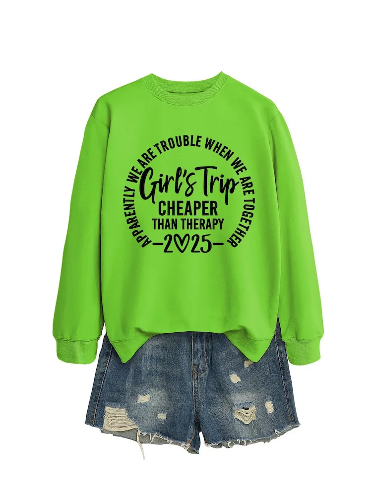 Women Casual Solid Color 2025 Letter Print Round Neck Long Sleeve Sweatshirt - Image 25