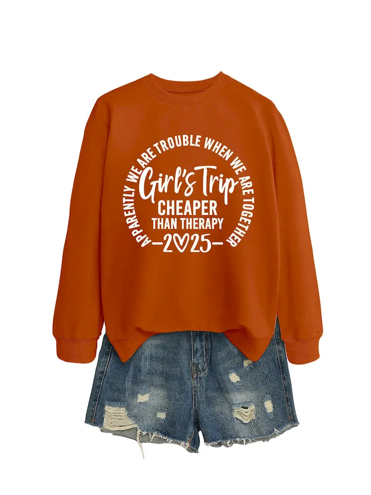 Women Casual Solid Color 2025 Letter Print Round Neck Long Sleeve Sweatshirt - Image 26