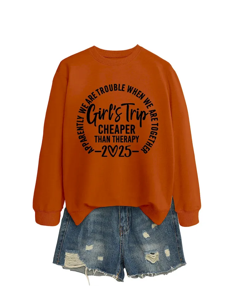 Women Casual Solid Color 2025 Letter Print Round Neck Long Sleeve Sweatshirt - Image 27