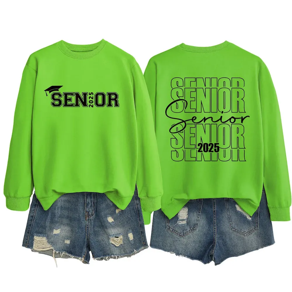 Women Casual Solid Color 2025 Letter Print Round Neck Long Sleeve Sweatshirt - Image 3