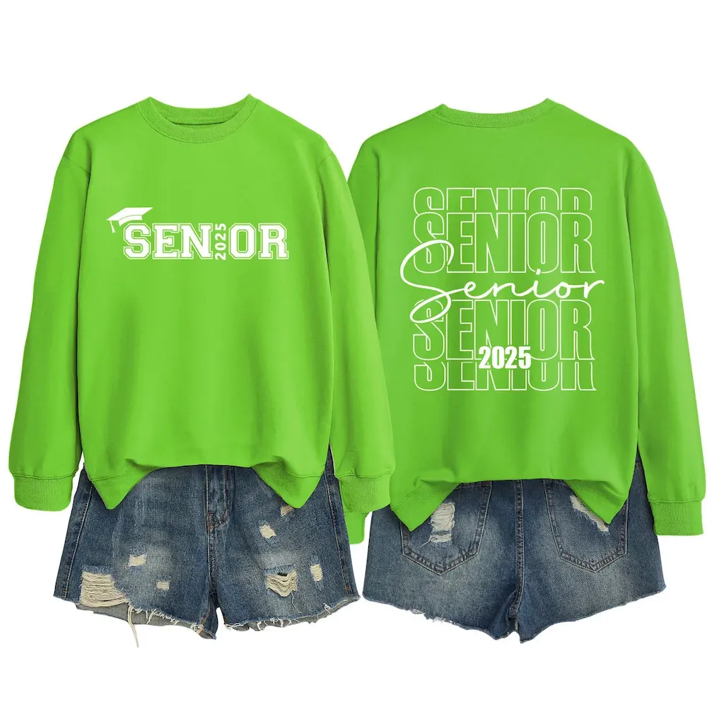 Women Casual Solid Color 2025 Letter Print Round Neck Long Sleeve Sweatshirt - Image 26