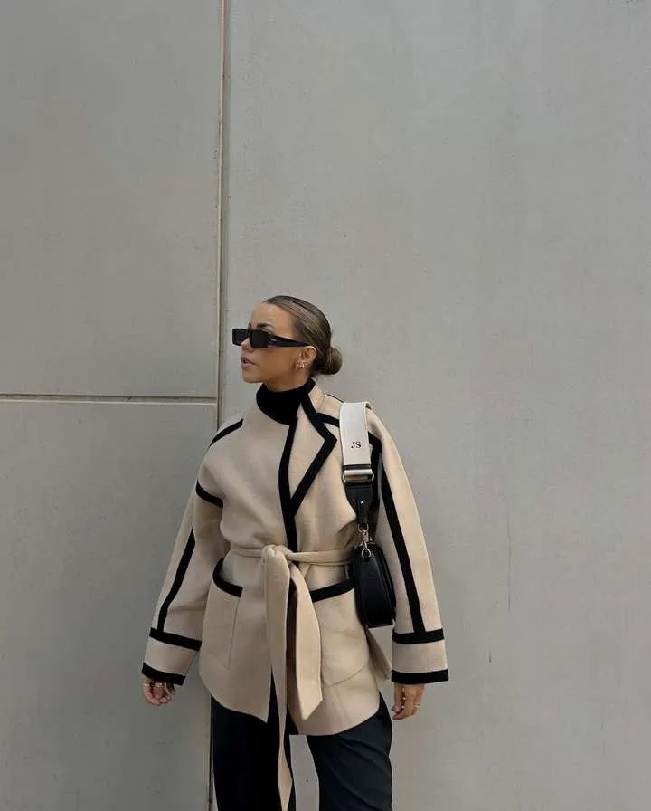 Autumn And Winter Women Casual Double-Sided Woolen Lace-Up Long-Sleeve Coat - Image 5