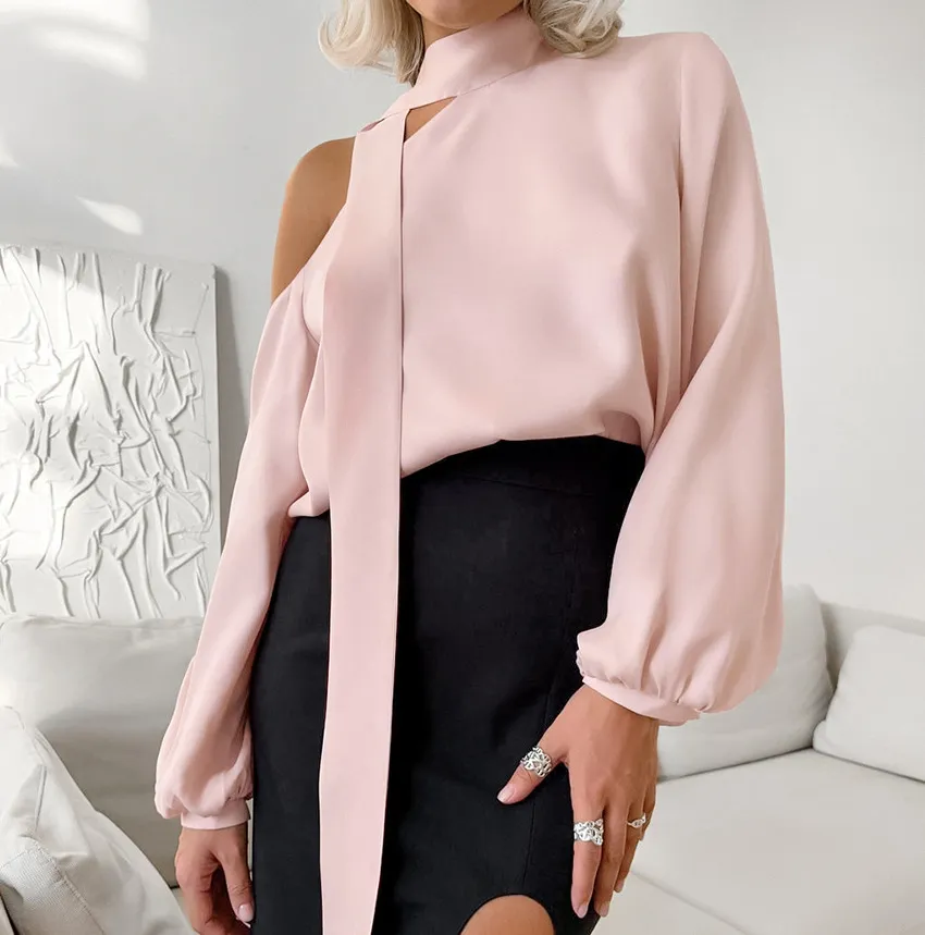 Women Fashion Shed Irregular Collar Long Sleeve Shirt - Image 4