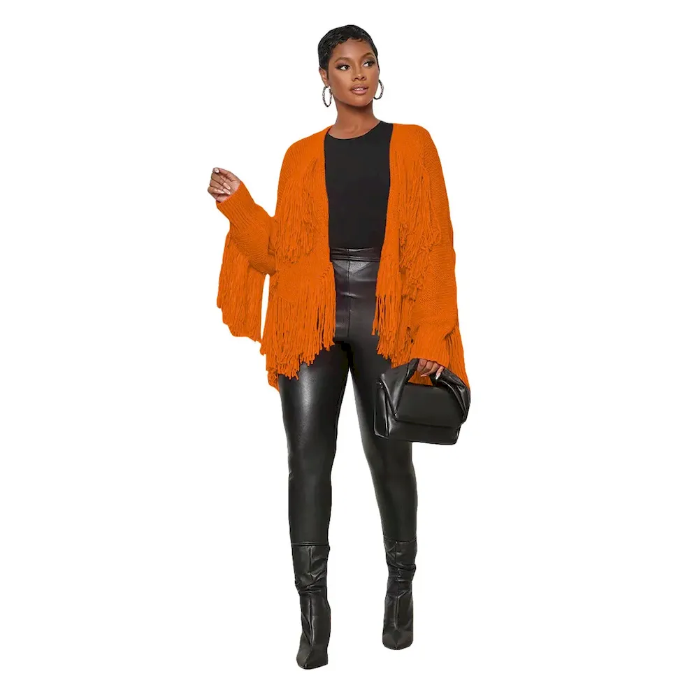 Autumn Winter Women Fashion Solid Color Knitted Tassel Jacket - Image 6