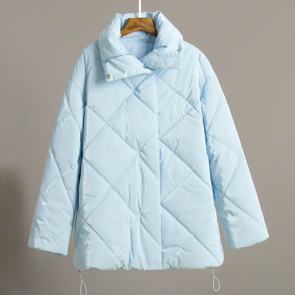Autumn Winter Women Fashion Loose Matte Bright Lapel Rhombic Cotton Coat - Image 7