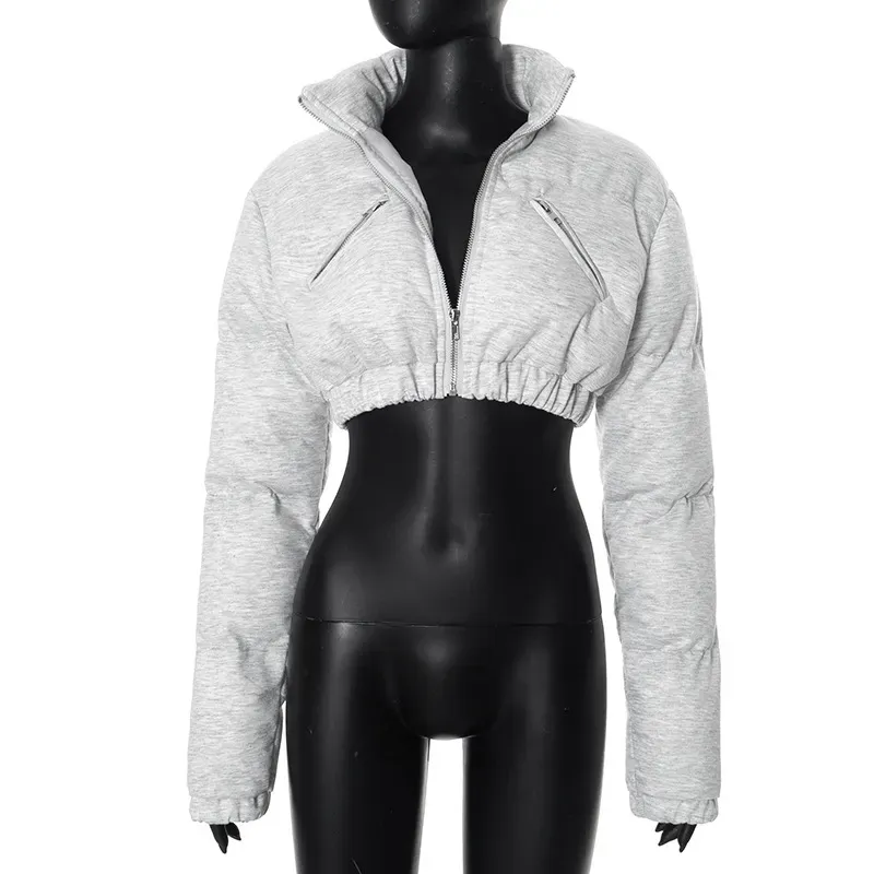 Women Women Sexy Solid Color Zipper Cropped Coat - Image 6