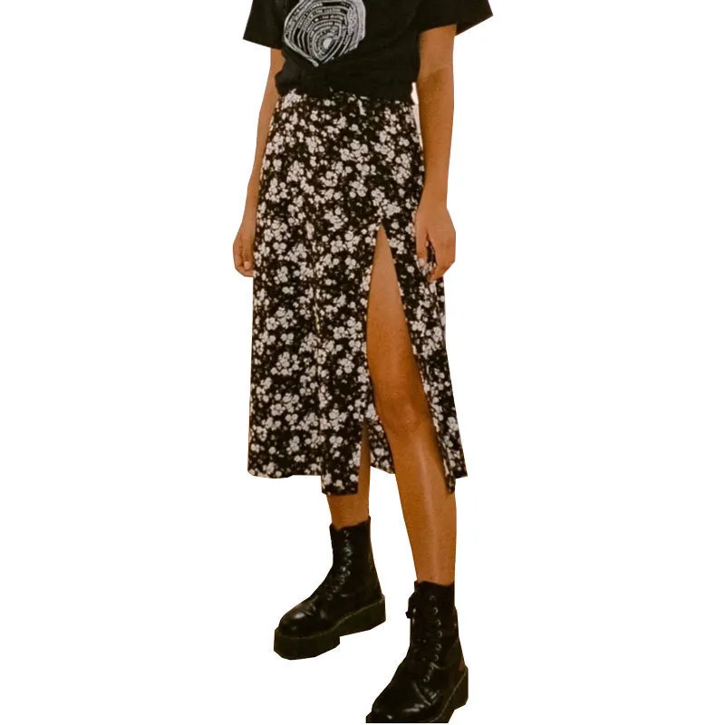 Floral Leopard Printed High Waist Stretch Split A- Line Skirt - Image 7